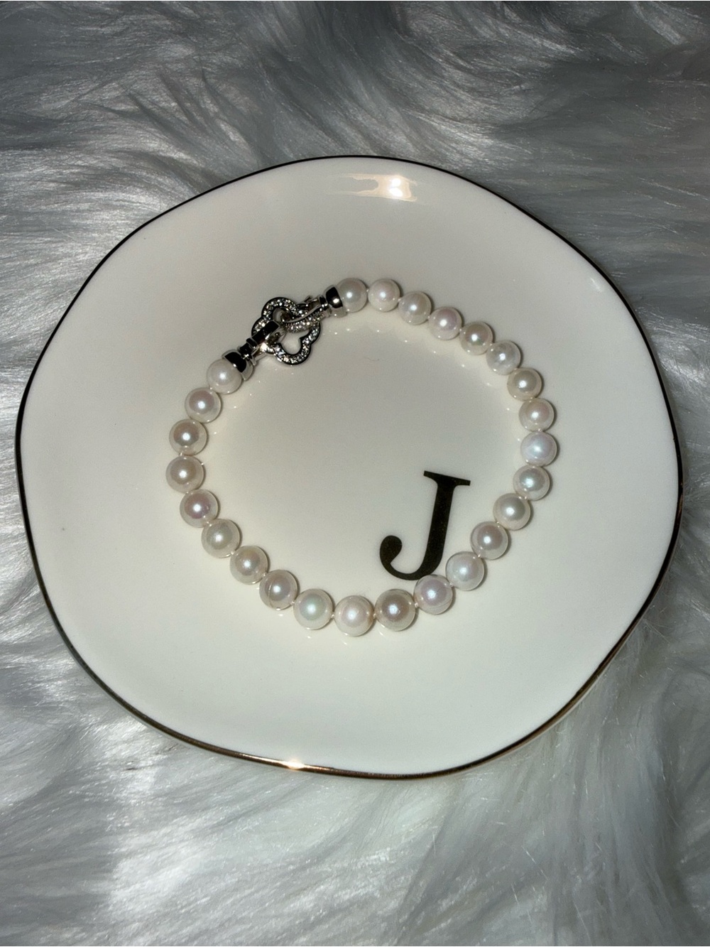 Akoya Pearl Bead Bracelet with Silver Clasp - White Pearls